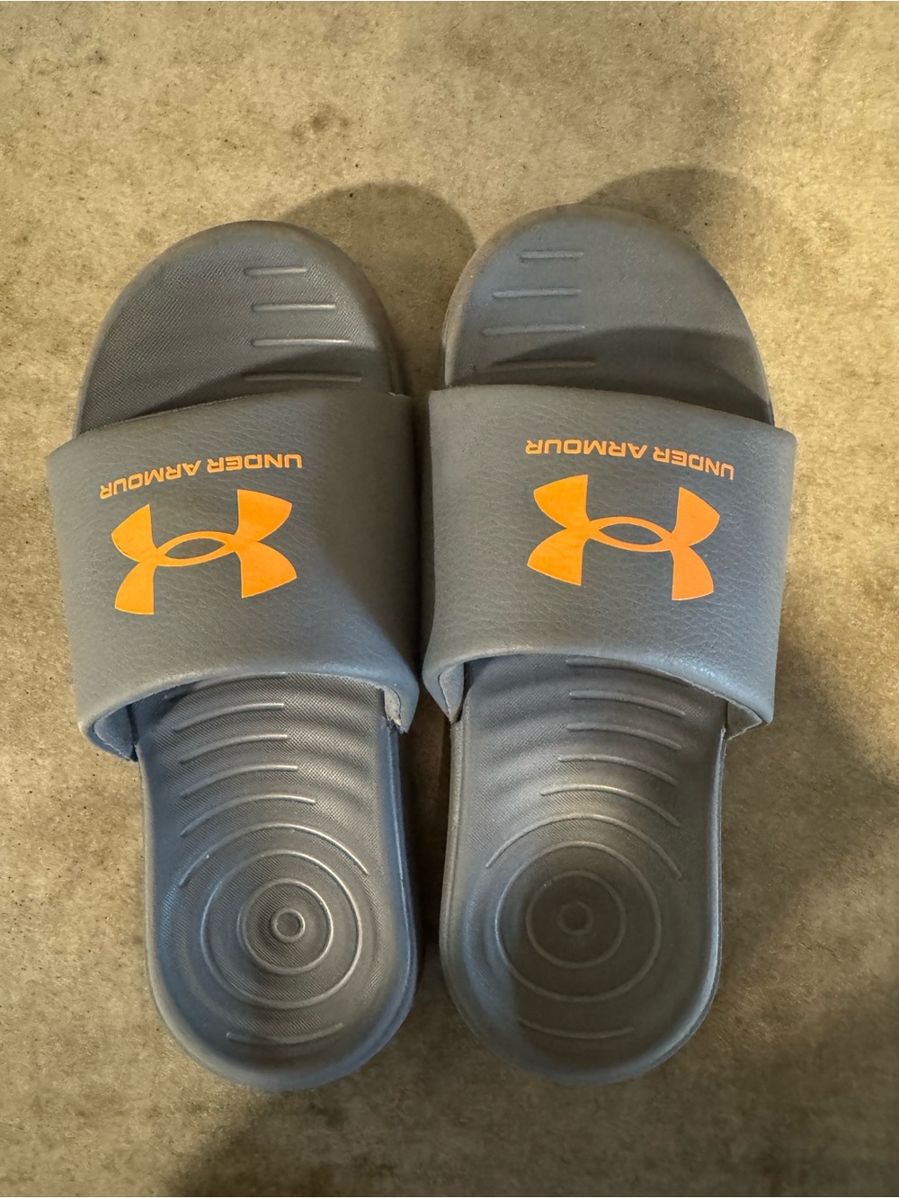 Under Armour Gray Slide Sandals with Orange Logo Accent- Size 3 Youth